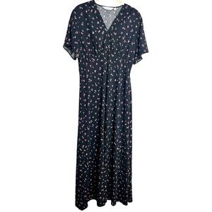& Other Stories Floral Maxi Dress - Black w/ Pink & Red flowers side zip